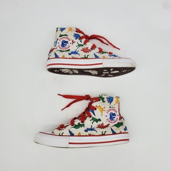 Converse Shoes Youth 1 Chuck Taylor High Dinosaurs Canvas White Red A01668F - Picture 12 of 14